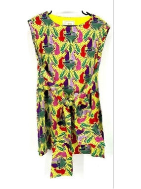 Emily McCarthy Poppy Peekaboo Caftan Dress Neon Leopards Cats Women’s S